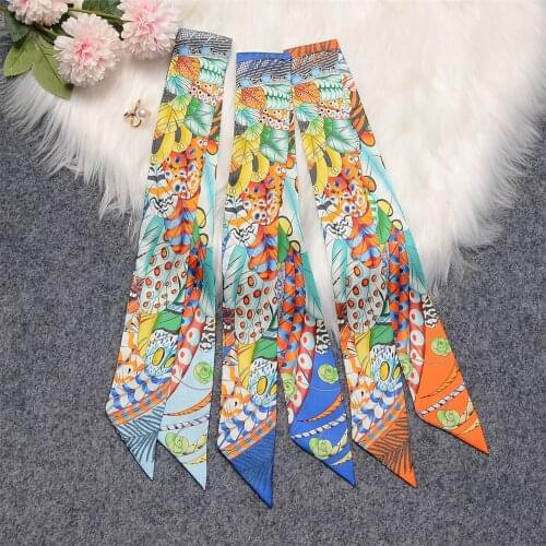 2021 New Design Feather Brand Real 100% Silk Scarf Natural Mulberry Silk Women Scarf Foulard Hair Bag Scarves Neckerchief