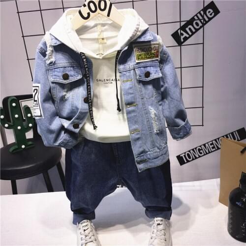New spring and autumn Boys Clothing Sets Kids Boys Jean jacket + hoodie + jeans 3Pcs Boys Sports Suit 2-6years boys set