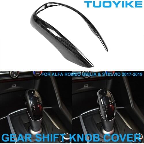 LHD RHD Car Styling Real Dry Carbon Fiber Central Gear Shift Knob Trim Cover Sticker For Alfa Romeo Giulia Stelvio 2017-2019