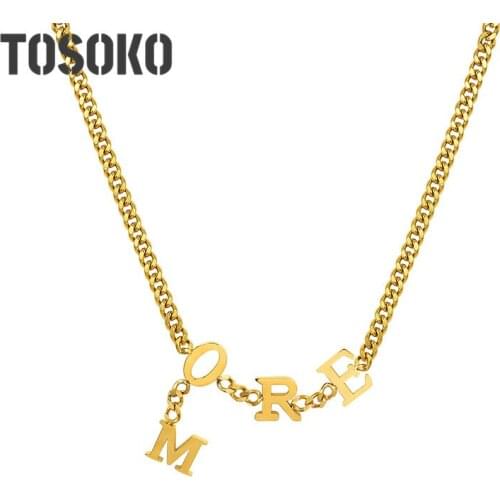 TOSOKO Stainless Steel Jewelry More Letter Necklace Women Fashion Clavicle Chain BSP1036