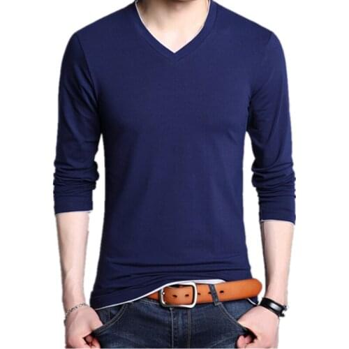 2020 Spring Autumn New Mens Korean Slim Fashion Casual Long Sleeved Cotton T Shirt Clothing Camisas V Neck Erkek Blouse Koszule