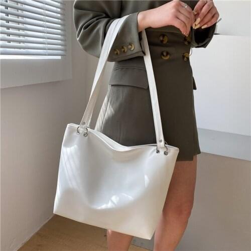 Large Capacity Bucket Women Tote Bag 2021 New Solid Color Pu Shoulder Bag for Woman Fashion Design Female Shopping Under-arm Bag