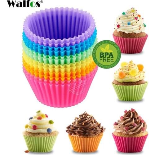 Walfos Food Grade Silicone Cupcake Mold Round Shape 6 Pieces Cupcake Liner Muffin Cases Cake Baking Mold Baking Form