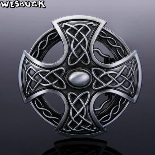 WesBuck Brand High quality Silver Round Cross Knot Belt Buckle With Pewter Fashion Men Women Jeans Accessories Cowgirl Buckle