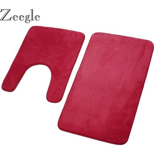 Zeegle 2pcs Bath Mat Set Anti Slip Toilet Floor Mat Bathroom Rug Bathroom Shower Room Foot Rug Microfiber Toilet Decoration Mat