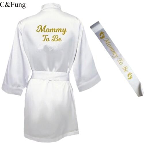 Sisbigdey 2pc set of mommy to be satin sash bride robe Bridal Party sparkle glitter gold pajamas wedding robes