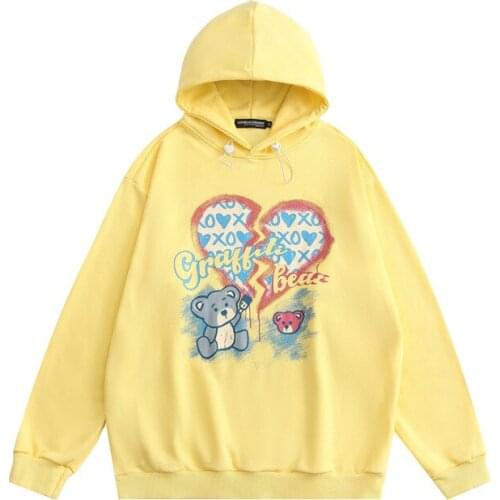 Womens Harajuku Cartoon Bear Love Print Hooded Sweatshirts Autumn 2021 Loose Hoodie Couples Pullover H1562