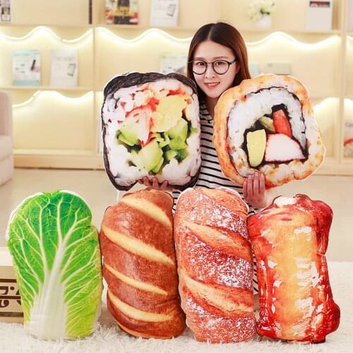 1PC New Novelty Toy Simulated Sushi Bread Food Pillow Plush Baby Toys Creative Soft 2 IN 1 Pillow Quilt Gift Toys home decor