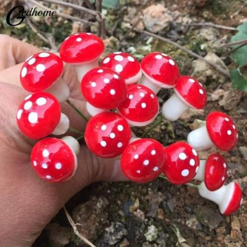 10pc Cute Mini Red Mushroom Garden Ornament Miniature Plant Pots Fairy DIY Dollhouse Micro Mushroom Miniatures Garden Decoration