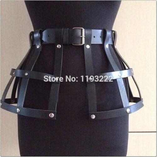100% Handcrafted Women Girl Frame Cage Leather Women Harness Waist Cincher Hip Hollow Out Belt Straps