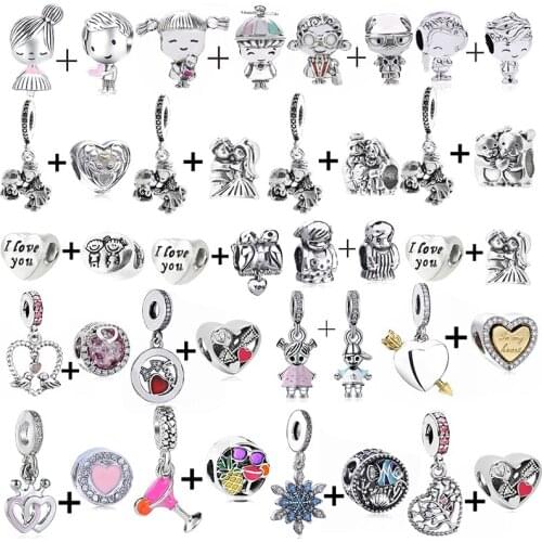 2Pcs/Lot Romantic Couple Family Bride & Groom Charms Beads Fit Original Bracelet Necklaces DIY For Women Weddding Jewelry Making
