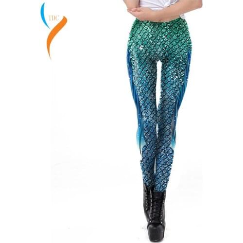 2019 new 3D mermaid colorful fish scales feet pants Europe and the United States printed stretch ladies leggings tights