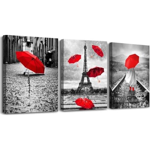 3 Piece Black White Red Umbrella Girl Diamond embroidery Diamond Painting Mosaic Triptych 5d Picture Landscape Art Decor A994