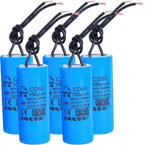 5pcs/set CD60 Small Motor Run Capacitor 100UF 450V Water Pump Bench Drill Washing Machine Air Conditioner Start Dropship