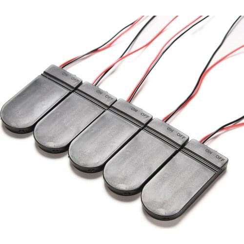5pcs/lot Hold 2x CR2032 Button Coin Cell Battery Holder Case Storage Black Box 6V Wire Lead ON/OFF Switch
