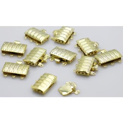 10PCS Gold-Color Stripe Rectangle 3row Clasp Fittings Accessory Button For Bracelet Necklace Machining Metal Part Jewelry Making