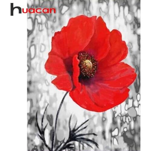 Huacan Full Drill Diamond Painting Flower Poppy 5D Wall Decor Diamond Embroidery Mosaic Black Red Cross Stitch Gift