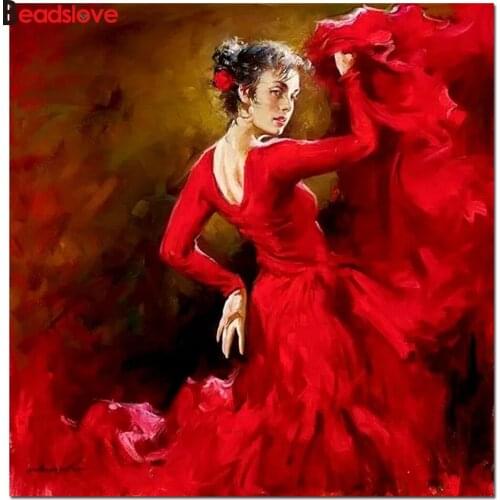 Diamond painting full square round diamond embroidery sale 5d diy diamond mosaic cartoon spanish red dress dancer for home art