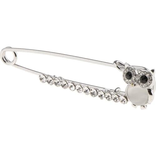Safety Pin Owl Bird Brooch Rhinestone Sweater Hat Breastpin Pin Tie
