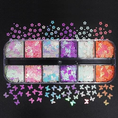 12 Grid Butterfly Glitter Flakes Sequins for Nail Art DIY Epoxy Resin Mold Clay Slime Filler Colorful Making Jewelry Components