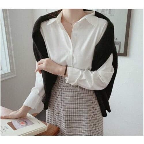 Blouses Women White Oversized Daily Simple Leisure Harajuku Shirt Female Clothes College Solid Pockets Fashion Long Top Ulzzang