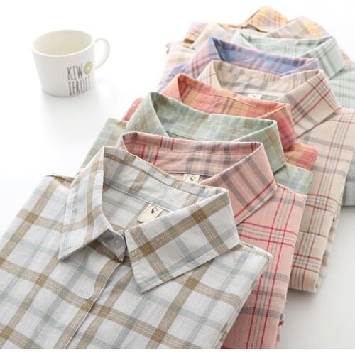 Women Summer Thin Blouses Breathable Cotton Plaid Shirt Shirts Ladies Tops Outerwear Summer Skin UV Anti Clothing