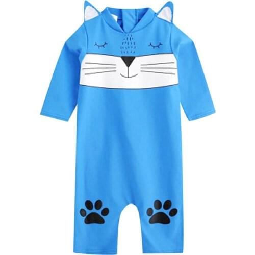 TELOTUNY Kid Baby Girl Boy 3D zipper boxer swimsuit cartoon kitten cute baby brother and sister Beach Swimwear Bathing Clothes G