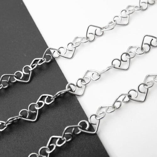 1meter 5mm Width Stainless Steel Love Heart Link Chain DIY Necklace For Womens Jewelry