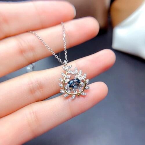 Personality leaf Talonpaw natural blue topaz gem Pendant natural gemstone pendant necklace S925 silver girl gift fine jewelery