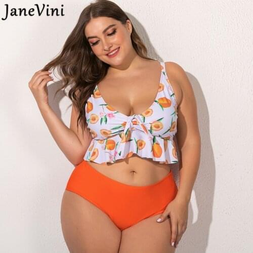 JaneVini 2021 Summer Orange Swimsuit Women 2 Pieces High Waist Plus Size Ladies Floral Sexy Bathing Suits Swimwear Bikini Set