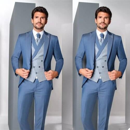 3 Pieces Set (Pants + Blazer + Vest) New Designed Patchwork Men Tuxedos Wedding Groomsmen Party Prom Business Daily Jacket
