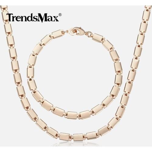 585 Rose Gold Jewelry Set For Women Girl Light Marina Stick Chain Bracelet Necklace Set Woman Jewelry Gift Dropshipping 5mm CS08