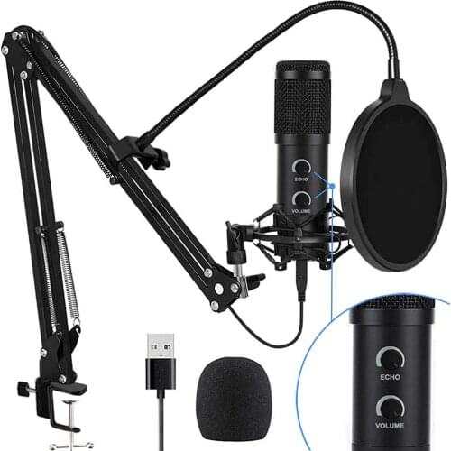 USB Condenser Microphone Kit for Tik Tok YouTube Recording Gaming LiveStreaming Professional PC Computer Mute Button Arm Stand