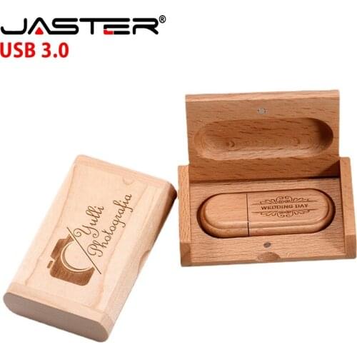 JASTER USB 3.0 High Speed USB Customer LOGO Wooden U Disk Maple + Boxed U Disk 4GB 8GB 16GB 32GB Memory Stick Wedding Gift