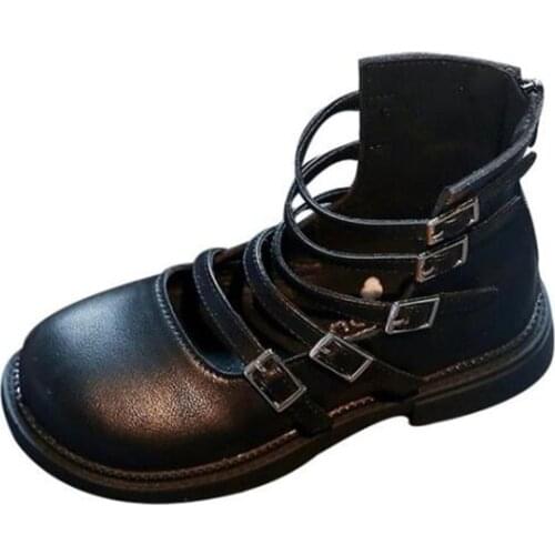 Girls' Leather Boots 2021 Autumn Black Soft-soled Girls British Roman Shoes Non-slip Hollow Big High Boots