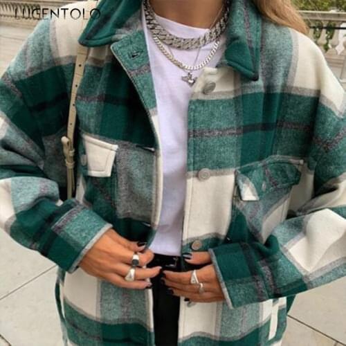 Women Jacket autumn Winter Slim-Fit Casual Long Sleeve Plaid Coat Female Fashion New Single Breasted Straight Jackets Lugentolo
