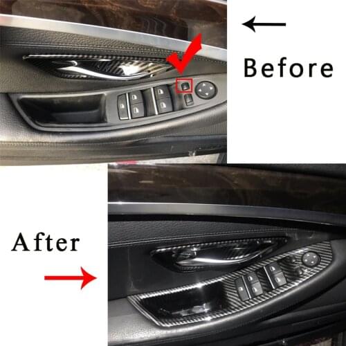 Left Hand Drive For BMW 5 Series F10 F11 F18 2010-2017 Carbon Fiber Car Interior Inner Door Handle Panel Pull Trim Car Styling