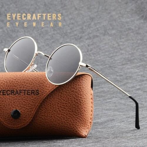 Eyecrafters Metal Steampunk Retro Vintage Round Polarized Sunglasses Mens Womens Silver Mirrored Coating Lens Eyewear SunGlasses