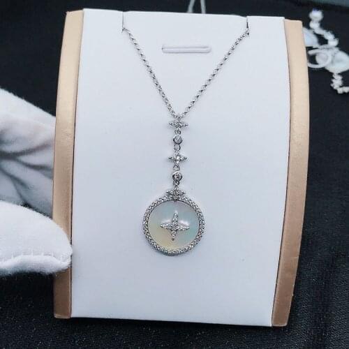 Fashion Silvery Necklace Shell Round Pendant Dainty Star Design Adjustable Sweater Chain Womens Wedding Party Luxury Jewelry