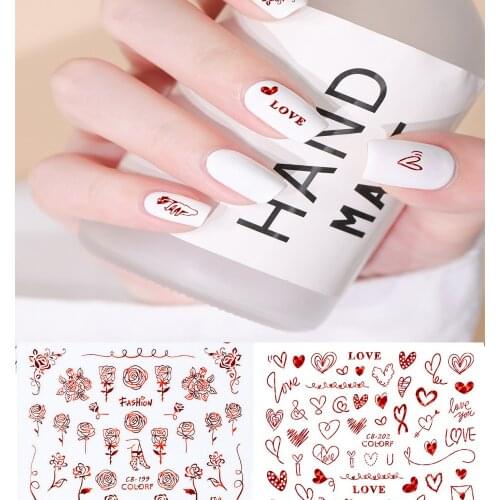 Nail Sticker Valentines Day Series Rose Flower Love Mood People Laser Red Gold Valentines Day Sticker Nail Art Tools