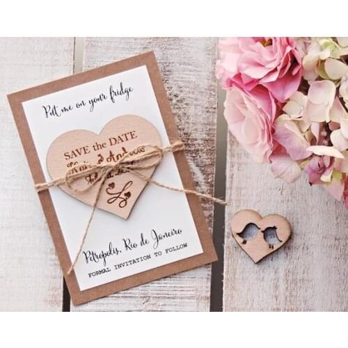 Personalize names date engraved Wooden Card save the date Wedding invitations Magnets,Wood Heart Magnet