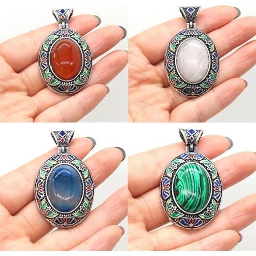 Natural Stone Pendants Lapis lazuli Antique Silver Enamel Blue Agates Charms for Fashion Jewelry Making DIY Necklace Gifts