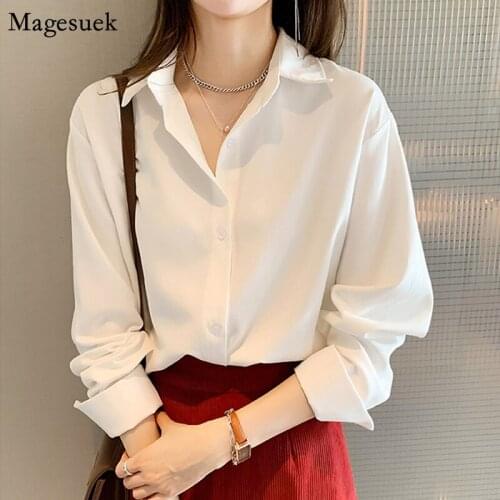 Plus Size 4XL Fashion Women Blouses 2021 Long Sleeve Casual White Blouse Women Clothing Single-Breasted Loose ShirtTops 13522