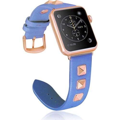 Genuine leather Watchband Accessories For Apple watch Strap 4 40/44mm Rivet Bracelet Wristband Pulseira For iwatch 3/2/1 38/42mm