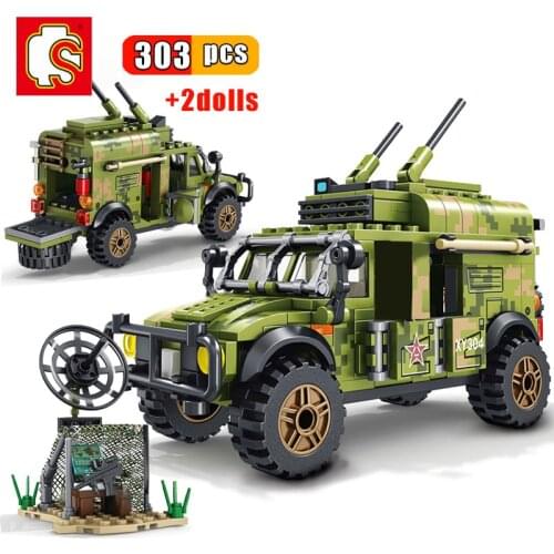 SEMBO 303Pcs Military Car Building Blocks Armored Communication Command Vehicle Model Kits Educational Bricks For Children Toys