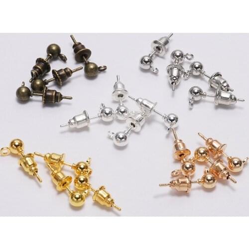 50pcs 3/4/5mm 5 Colors Findings Stud Earring Basic Pins and Cap Stoppers Connector For DIY Jewelry Making Accessories Supplies