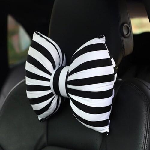 Cute Bow Car Neck Pillow Cotton Single Headrest Bowknot Lumbar Support Relieve Pressure Waist Pillows For Gifts