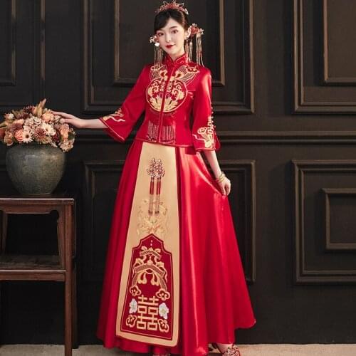 Ancient Oriental Style Wedding Dress Embroidery Peacock Banquet High-quaity Classic Cheongsam China Qipao костюм для восточных