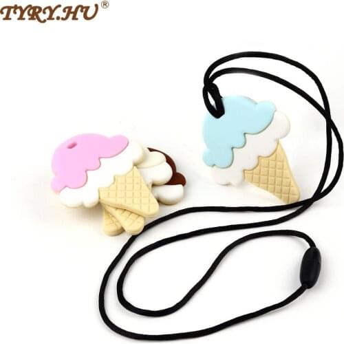 TYRY.HU 1 piece ice cream Silicone Teether Safe Baby Teething Toy Pacifier Chain Pendant Nursing Baby Teethers Baby shower gift