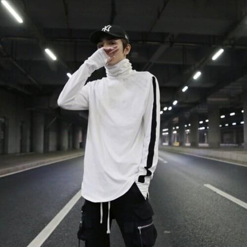 High street retro horizontal bar high neck face mask design cotton bottoming long sleeve trendy male arc ninja sleeve bottom